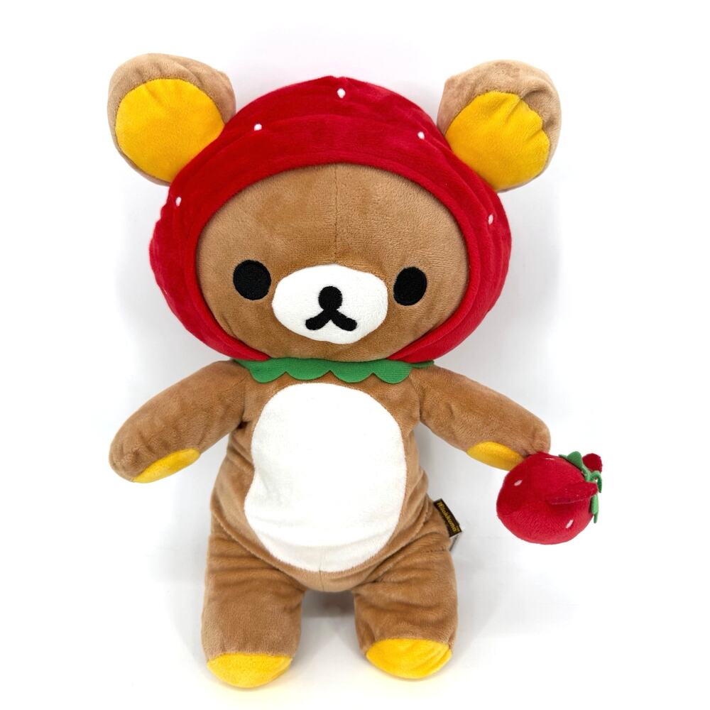 SAN-X Sanrio RILAKKUMA 14” Strawberry Bear Faux Zipper Pouch Pillow Plush